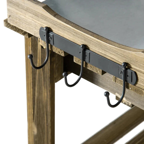 Rootz Planting Table - Tuintafel Met Drie Laden En Metalen Werkblad - Dennenhout - Metaal - Verkoold - 78 x 38 x 112 cm