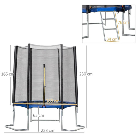Rootz Trampoline - Garden Trampoline - Robust Jumping Mat - With Safety Net - Edge Cover Padded - Up To 100 Kg - Steel - Black/Blue - 223L x 223W x 230H cm