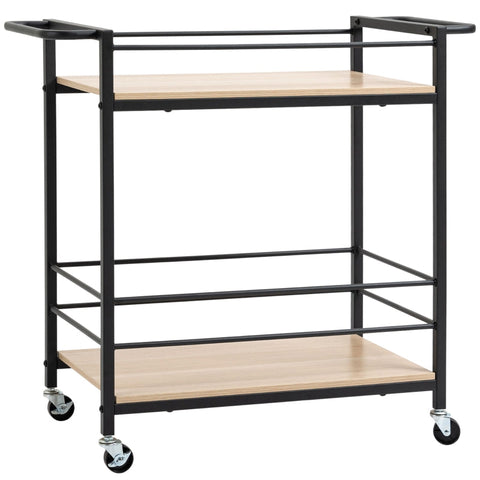 Rootz Kitchen Trolley - Serving Trolley With 2 Shelves - Railing - Steel - Black + Wood - 82 x 40 x 75cm
