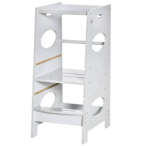 Rootz Kids Opstapkruk - Kids Learning Tower - Opstapkruk - Kruk Staand - Met 3 Treden - Grijs - 40 x 50 x 90 cm