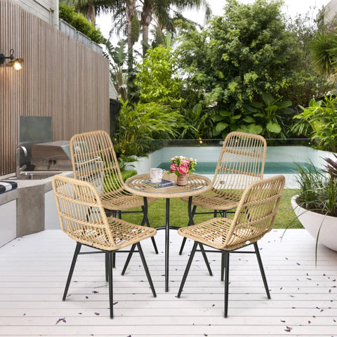 Rootz 5-piece Garden Furniture Set - Chair - Tea Table - Steel - PE Rattan Weave - Natural