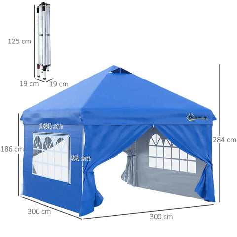 Rootz Folding Gazebo - Pavilion - Gazebo - Garden Pavilion - Garden Tent - Foldable Party Tent - Blue - 300L x 300W x 284H cm