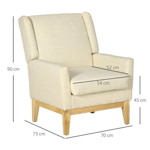 Rootz Wing Chair In Scandi Design - Reading Chair - Accent Chair -  Cocktail Chair - Solid Wood - Natural + Cream - 70cm x 73cm x 90cm