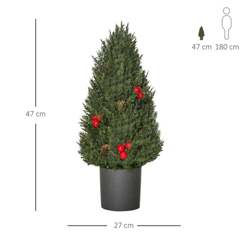 Rootz Christmas Tree - Mini Christmas Tree With Red Berries And Pine Cones - Including Planter - Multicolored - 27 cm x 27 cm x 47 cm