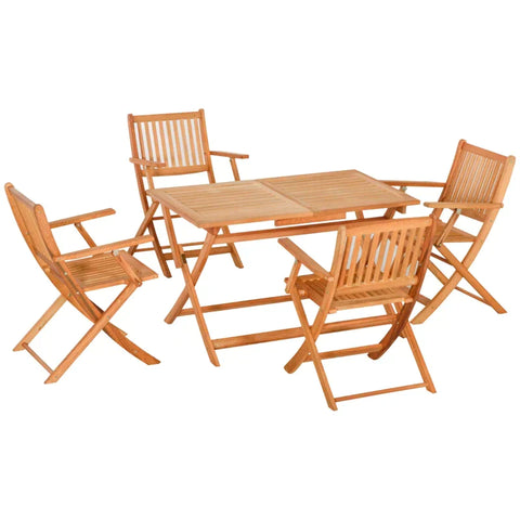 Rootz Foldable Dining Set - Classic Dining Set - Foldable Seating Group - 5 Pieces - Outdoor Dining Set - Balcony Furniture - Weatherproof - Garden Furniture Set - Poplar Wood - Natural