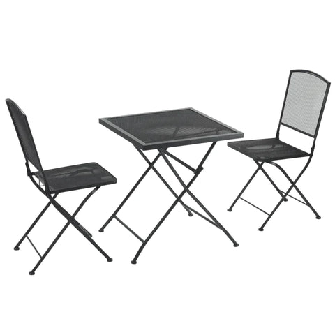 Rootz Bistro-Set – Gartensitzgruppe – Gartengruppenbestuhlung – Gruppenbestuhlung – 1 klappbarer Tisch + 2 klappbare Stühle – Metall – Grau
