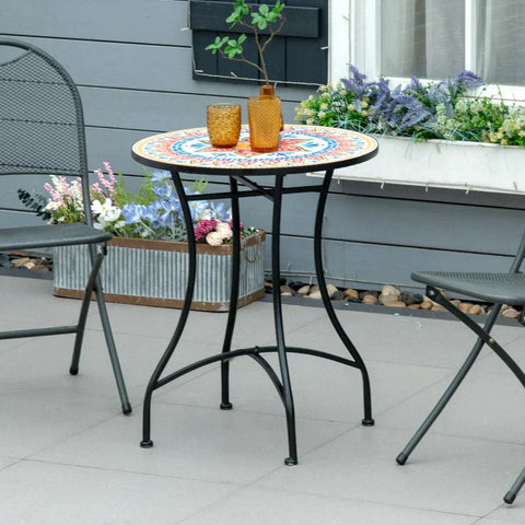 Rootz Garden Table - Mosaic Table - Round Bistro Table - Side Table With Mosaic Top Ceramic - Metal - Red + Blue + White - Ø60 cm