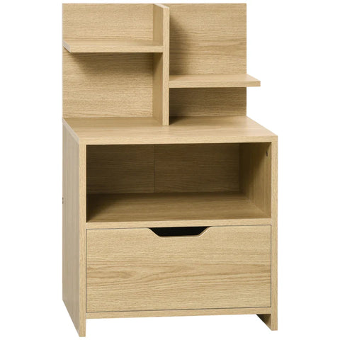 Rootz Bedside Table - 2 Shelves - Open Storage Compartment - Drawer - Chipboard - Wood Look - Natural - 45 x 35 x 73 cm