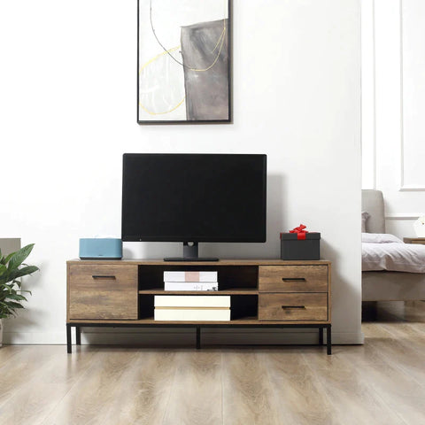 Rootz Tv Stand - Industrial Design - Cabinet Compartment - 2 Shelves - 2 Drawers - Brown - 132 x 39 x 45.5 cm