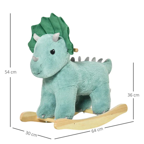 Rootz Schaukelpferd – Schaukeltier für Kinder – Kinder-Plüsch-Aufsitz-Schaukelpferd – Triceratops-förmiges Spielzeug – Dunkel/Grün – 64 x 30 x 54 cm