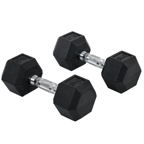 Rootz 2 x 8 KG Hexagonal Dumbbells - Rubberen Dumbbell - Gekartelde handgreep - Sports Hex Weights Sets - Gewichtheffen Oefening - Thuis - Gym - Zwart