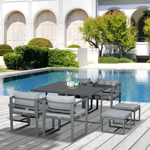 Rootz Garden Table Set - Garden Furniture - Chairs - Stools - Table - Dining Table - Polyester - Grey - 126 x 126 x 72 cm