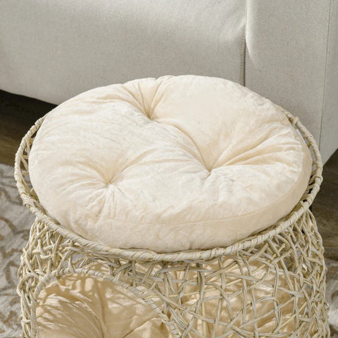 Rootz PE Rattan Cat House - 2 Tier Cat Cave with Cushion - Beige - 42cm x 42cm x 40cm