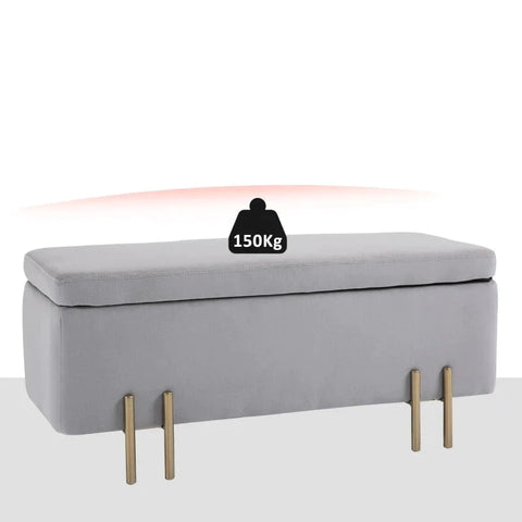 Rootz Storage Chest - Upholstered Bench - Storage Chest Bench - Storage Space - Light Grey