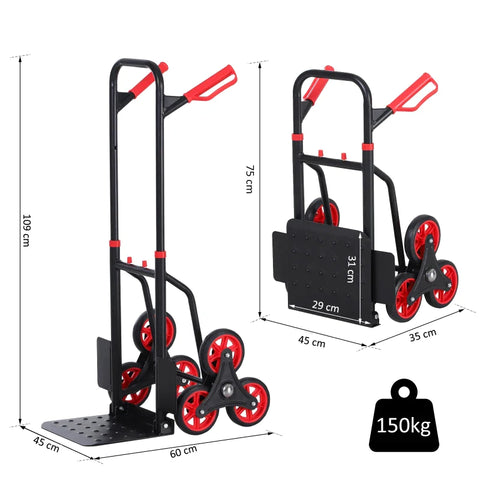 Rootz Steel Climbing Stairs Trolley - Steel Trolley - Hand Trucks - 6-wheeled Trolley - Foldable Hand Truck - Load Carrying Hand Truck  - Black & Red - 120kg