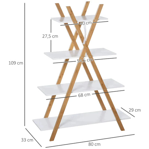 Rootz Bathroom Shelf - Staircase Shelf - Ladder Shelf - Natural/White - 80 x 33 x 109 cm