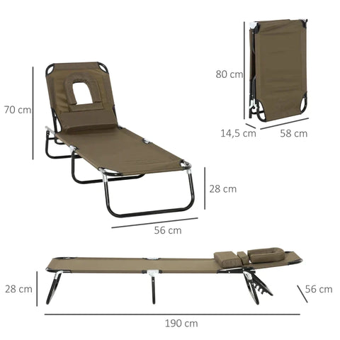 Rootz Ligstoel - Tuinligstoel - Driepotige Ligstoel - Ontspanningsligstoel Met Leesvenster - Gezichtsopening - Bruin - 190 x 56 x 28 cm