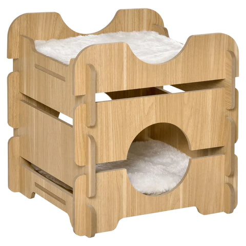 Rootz Cat Nest - 2 Tier Cat House - Cat Cave - Cat Bed Met 2 Zachte Kussens - 2 Floors Cat Shelter - Nature - 50 x 50 x 50 cm