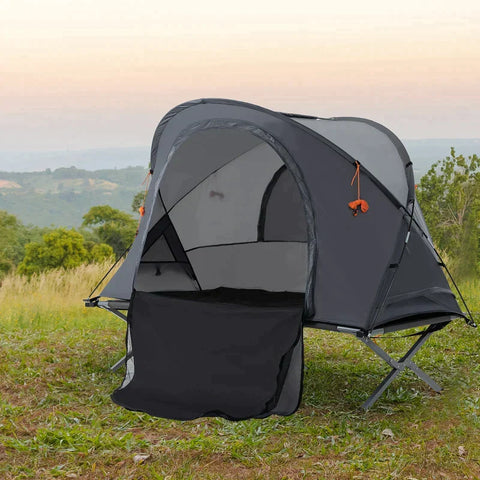 Rootz Tent - Camping Tent - 1 Person Camping Tent - Camp Bed And Mattress - Grey - 200 x 86 x 147 cm