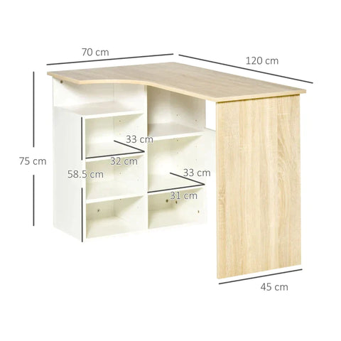 Rootz Computer Desk - L-Shaped Computer Desk - Corner Desk - Study Table with Storage Shelf - Home - Office - 120c m x 70c m x 75 cm