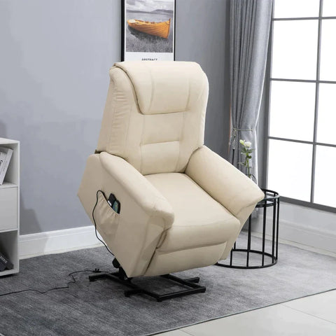 Rootz Electric Massage Chair - Electric Massage Lounger - Electric Stand-up Chair - Massage Chair - Vibrating Massage Chair - Relaxation Chair - PU Leather - Cream White