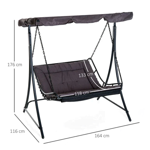 Rootz Swing Chair - Hammock Swing Chair - Swing Lounger - Garden Lounger - Lounger With Roof - Steel - Grey - 164 X 116 X 176cm