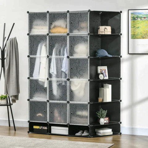 Rootz Cabinet - Wardrobe Cabinet - Storage Cabinet - With 20 Compartments - Modular Design - Plastic/Steel - White/Black - 145 x 47 x 196cm