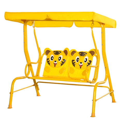 Rootz Kinderhangmat - 2-zits Babyschommel Met Verstelbaar Zonnedak - Tuinschommel - Metaal - Geel - 110 x 74 x 113 cm