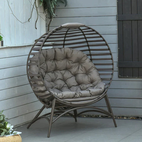 Rootz Egg Chair - Garden Chair - Papasan Chair - With Soft Cushion -  Steel Frame And Side Pocket - Brown - 118 x 75 x 139 cm
