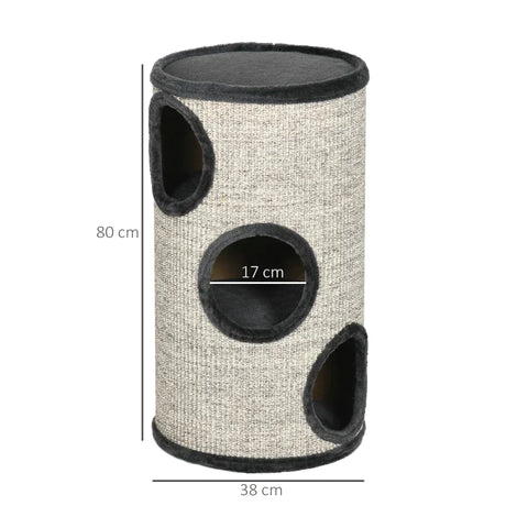 Rootz Scratch Barrel - Scratching Barrel - 3 Tier Scratcher Barrel - Includes Sisal Rope - Scratcher Pad - Cat Scratcher - Gray - 38cm x 38cm x 70cm