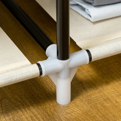 Rootz Fabric Wardrobe - Closet - Bedroom - Non-woven Fabric - Storage Solution - Plastic Connectors - 6 Shelves - 1 Clothes - Cream - 103L x 43W x 162.5H cm