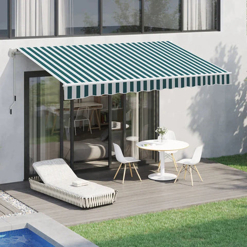 Rootz Window Awning - Awning - Sun Protection - Retractable - With Hand Crank - Metal Frame - White/Green - 3.95 x 2.45 x 3.50 m