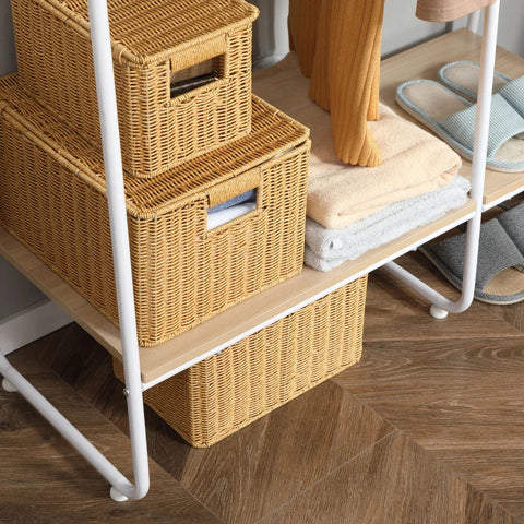 Rootz Clothes Rack - Clothes Stand - Coat Stand - 5 Shelves - 1 Clothes Rail - Natural + White - 101 cm x 39 cm x 160 cm