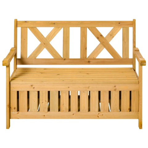 Rootz 2-seater Bench - Garden Storage Bench - Wooden Bench - Bench With Armrests - Outdoor Seating - Solid Wood - Yellow - 115 x 61 x 85 cm