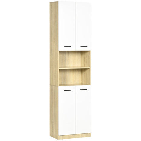 Rootz Bathroom Cabinet - 2 Cabinets - 2 Shelves - Multi-purpose Cabinet - Tall Cabinet - White + Natural - 60 cm x 33.5 x 183 cm