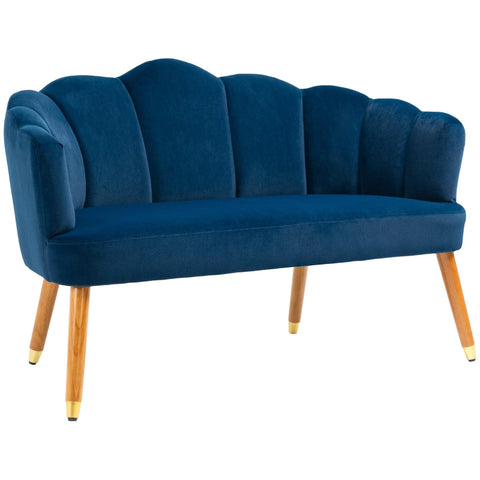 Rootz 2-seater Sofa - Retro Design - Wooden Legs - Velvet Touch - Dark Blue - 132 cm x 66 cm x 80 cm