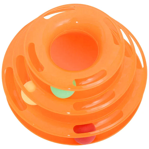 Rootz Speeltoren - Kattenspeeltoren - Knikkerbaan Draaiend - 3 Ballen - 3 Verdiepingen - Oranje - L25 x B16 x H13 cm