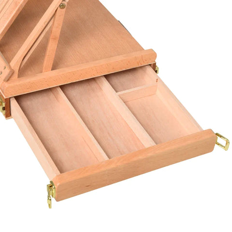 Rootz Suitcase Easel - Easel Stretcher - Studio Easel - Angle - Adjustable - Foldable With Drawer - Natural - Beech Wood