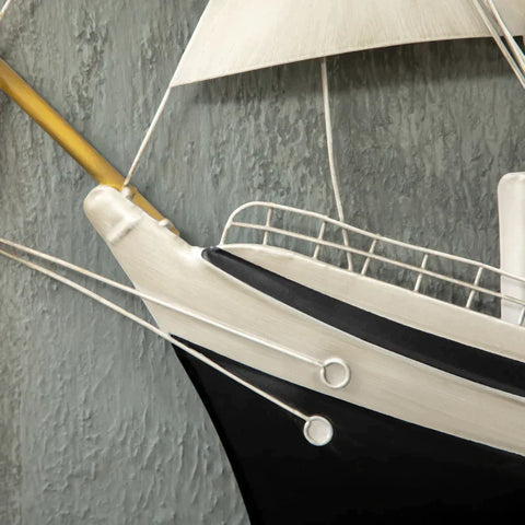 Rootz Metal Wall Decor - 3D Wall Decor with Sailing Ships - Wall Decoration - Black + White - 79cm x 3cm x 89 cm