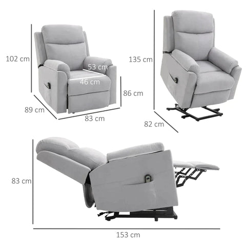 Rootz Electric Stand-up Chair - Armchair - Relax Armchair - Tv Armchair With Sleeping Function - Lying Function - Remote Control - Linen Touch - Grey - 83 x 89 x 102 cm