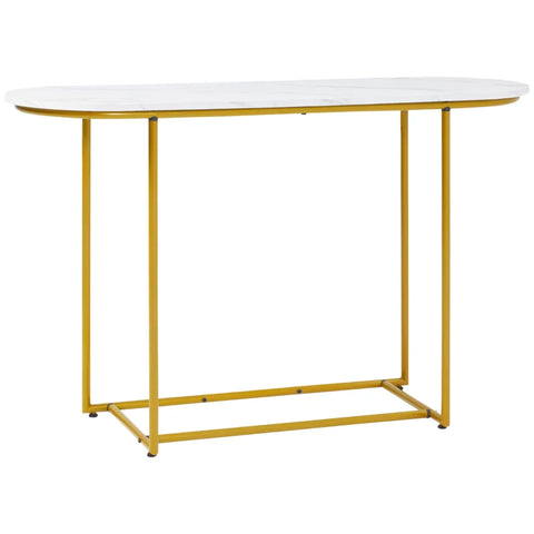 Rootz Console Table - Art Deco Design - Marble Look - Chipboard - White + Gold - 120L x 40W x 75H cm