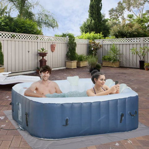 Rootz Whirlpool - Pool - 2-4 Personen Heizung - Bubble Spa 910l inkl. - Abdeckung Innen &amp; Außen - Weiß/Blau 185 x 185 x 65 cm