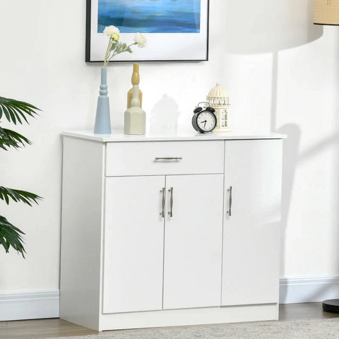 Rootz Sideboard - 2 Cabinets 1 Drawer - Height-adjustable Shelves - Dining Room - Kitchen - Living Room - White - 90 cm x 40 cm x 81.5 cm