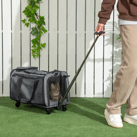 Rootz 3-in-1 huisdierentrolley - transporttas voor huisdieren - huisdierenauto - telescopisch handvat - 2 zakken - grijs + zwart - 50L x 31B x 37H cm