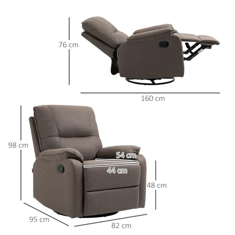 Rootz Recliner - Ligfunctie - 135° kantelbaar - Schommelfunctie - Voetsteun - Microvezelstof - Bruin - 82 cm x 95 cm x 98 cm