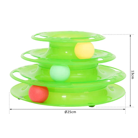 Rootz Speeltoren - Kattenspeeltoren - Knikkerbaan Draaiend - 3 Ballen - 3 Verdiepingen - Groen - L25 x B16 x H13 cm