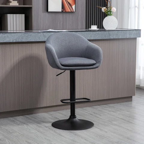 Rootz Bar Stool With Footrest - Height Adjustable - Linen Look - Imitation Linen - Gray - 54 cm x 54 cm x 112 cm