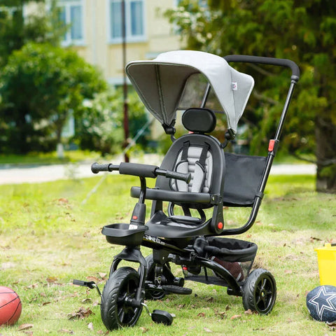 Rootz Tricycle - 4-in-1 Children's Tricycle - Children's Bike - Tricycle With Push Rod Rotating Seat - Foldable Removable Children's Car - Grey - 111.5 x 52 x 98 cm