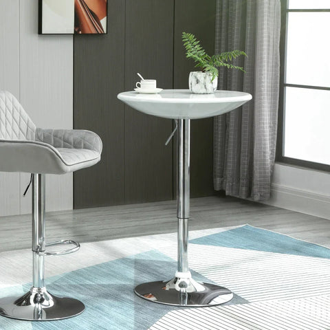 Rootz Bar Table - Modern Dining Table - Height-adjustable Bistro Table - Bar Table - Counter Table - Desk - Round Metal - ABS Paint - White - Diameter 61 x 76-97 cm
