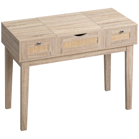Rootz Dressing Table - Viennese Weave Look With 1 Mirror - 2 Drawers And 1 Storage Compartment - Natural - 100 cm x 46 cm x 78.5 cm
